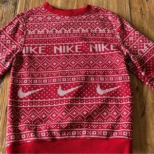 Nike Red and White Patterned Crewneck Sweater